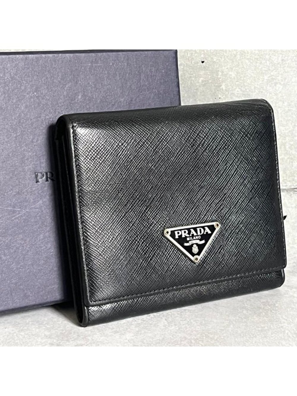 Prada Trifold Wallet Saffiano Leather Black